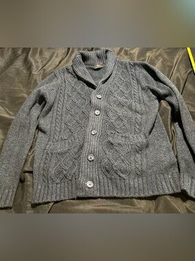 Womens Cable-Knit Shawl Collar fisherman Cardigan Sweater - blue